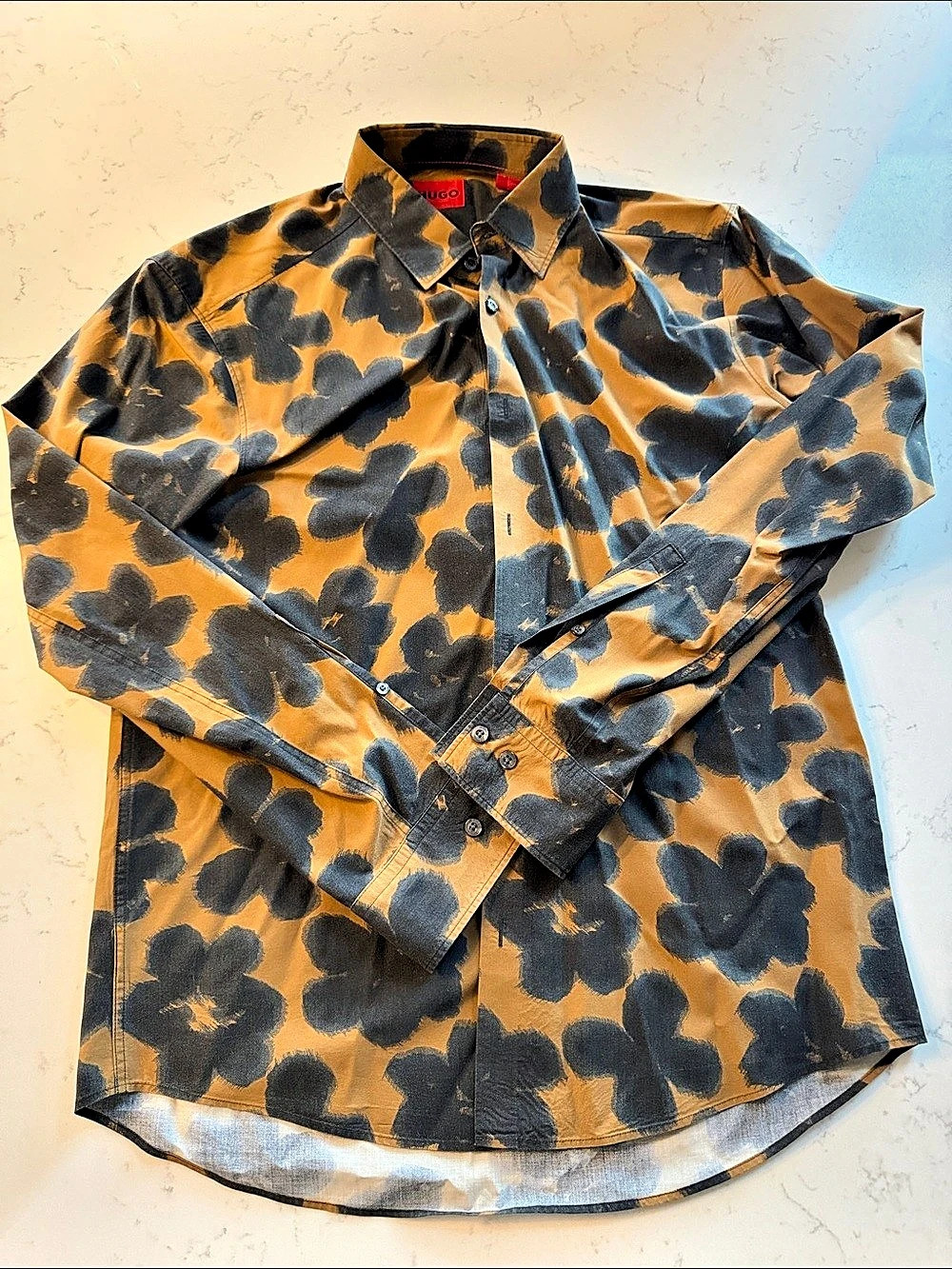 Hugo Floral Button Down Shirt in Orange & Black